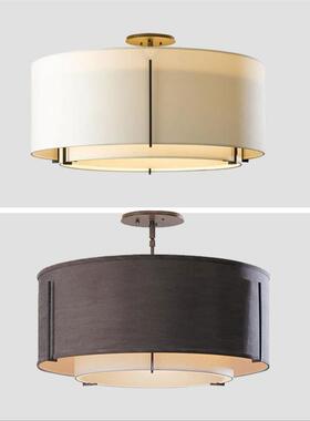 大气中式双层黑色布罩圆形客厅卧室LED吸顶灯美式乡村吸顶灯