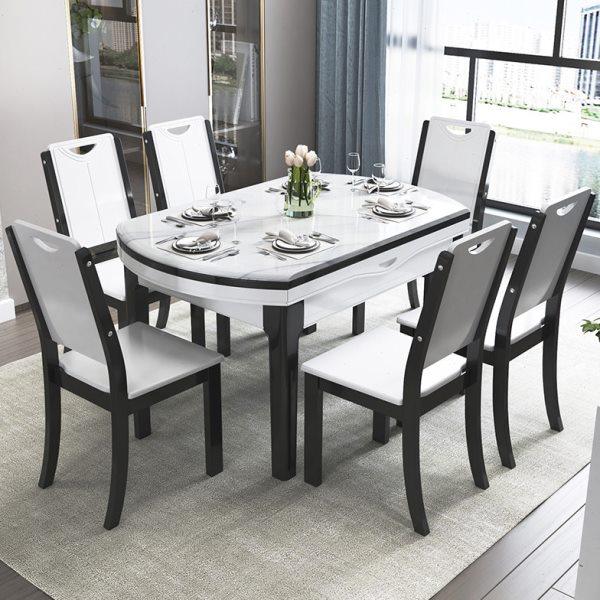 大理石餐桌椅组合现代简约伸缩折叠家用实木餐桌钢化玻璃圆形餐桌,住宅家具,大理石餐桌,淘宝优惠券,粉丝福利购,淘宝优惠卷