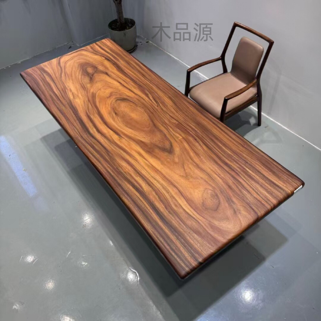 南美胡桃木实木大板茶桌雨木餐桌老板办公会议桌整板新中式茶台