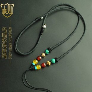 天珠横穿挂绳女生女士横穿锁骨手工绳子细款男款竖穿绿松石蜜蜡绳