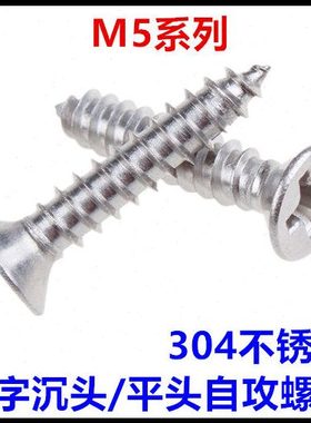 ST5*18*22*32*38*63*75*90*100十字沉头自攻螺丝304不锈钢平头M5