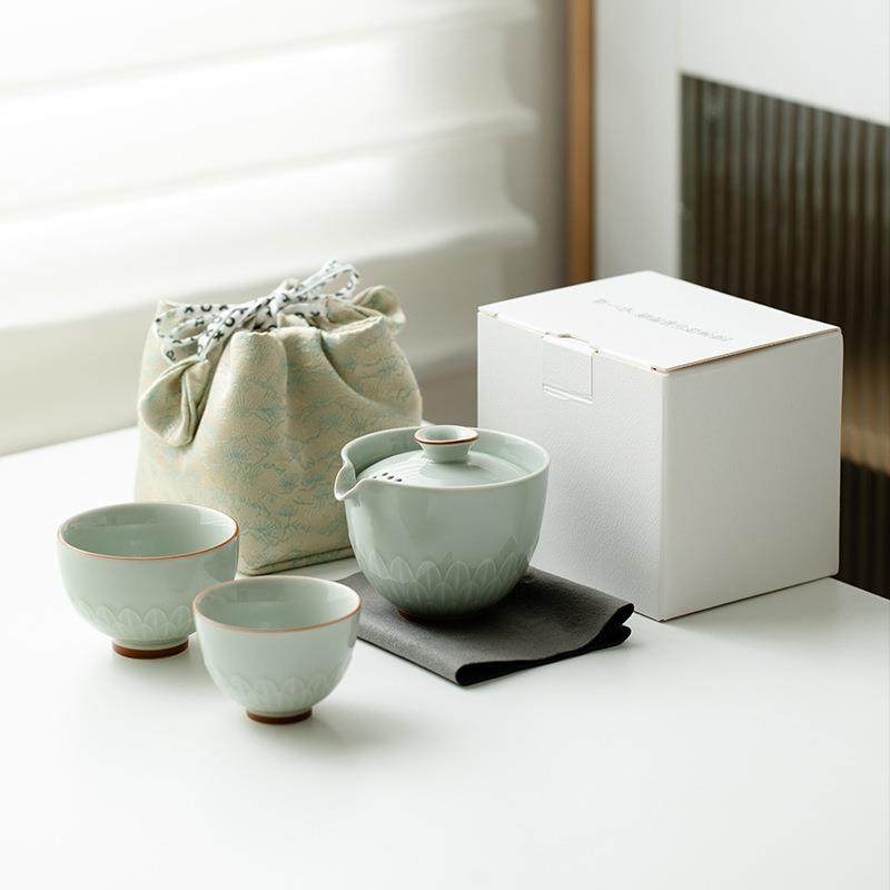 青瓷莲瓣户外旅行茶具快客杯套装便携式包一壶二杯单人功夫泡茶,纺织面料/辅料/配套,纺织机械配件,淘宝优惠券,粉丝福利购,淘宝优惠卷