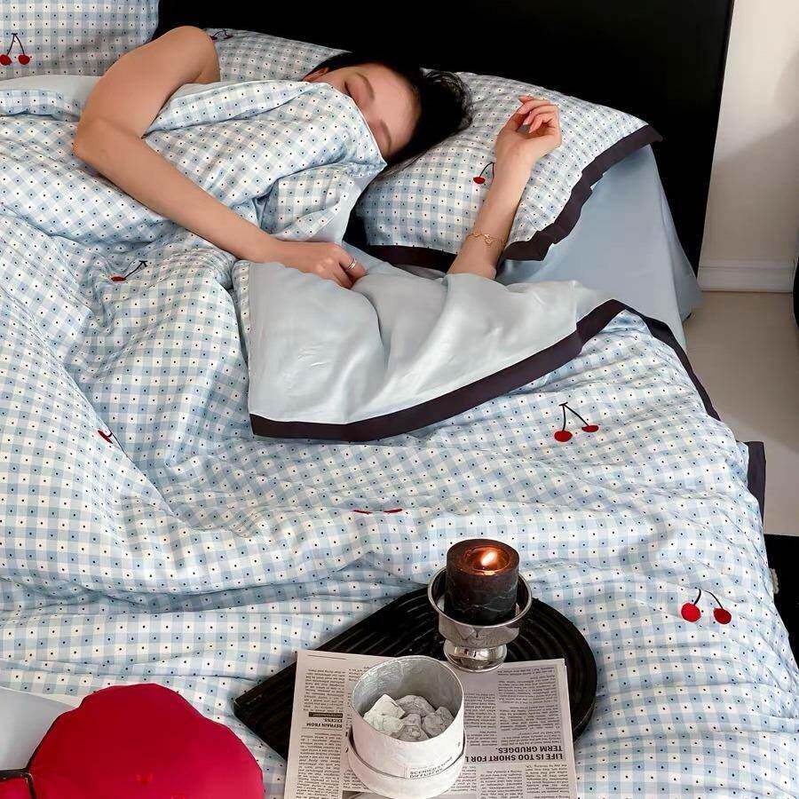 少女心樱桃刺四季款莱赛尔棉四件套高档柔软纯棉冰丝裸睡床上用品