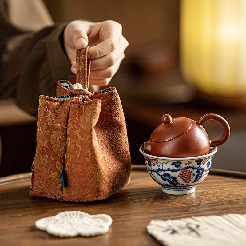 原矿紫砂朱泥手工西施壶小套装旅行茶具主人杯个人泡茶专用