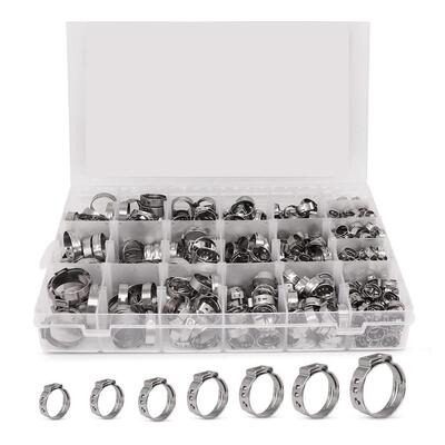 530PCS盒装304不锈钢单耳无级卡箍汽车管道配件紧固管夹