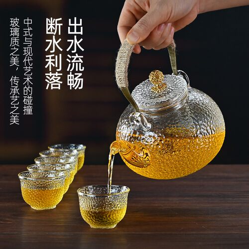 大号锤纹玻璃日式提梁壶耐热高温电陶炉烧水壶锤目纹玻璃提梁茶壶