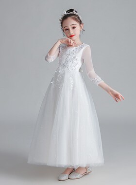 女童红色高端连衣裙洋气婚纱裙儿童公主裙晚礼服小女孩钢琴演出服