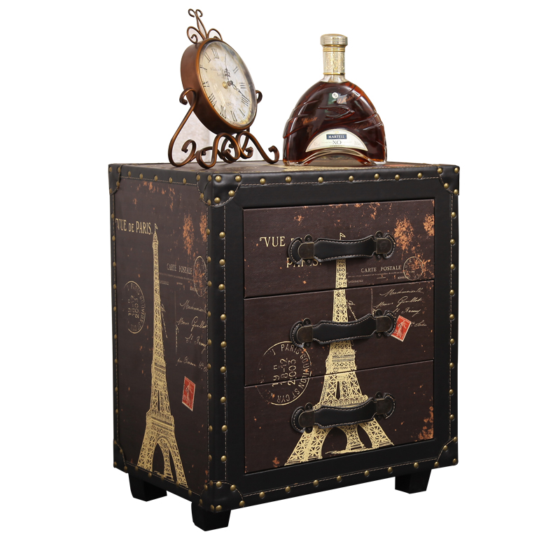 欧式复古床头柜 美式乡村边几地柜 卧室实木家具皮箱储物收纳柜子