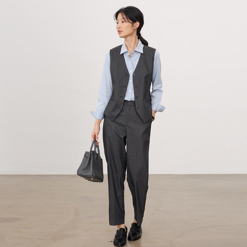 宿色西装马甲女款衬衫叠穿2024新款春秋职业正装马夹套装工作服