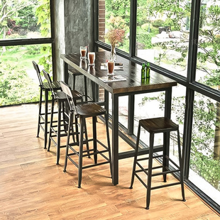 定制吧台桌椅高脚凳椅实木长桌椅咖啡厅餐桌椅复古酒吧桌椅