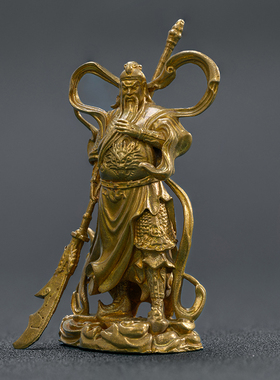 纯黄铜的关羽关二爷关公摆件客厅武财神佛像雕像公司家用迷你精致