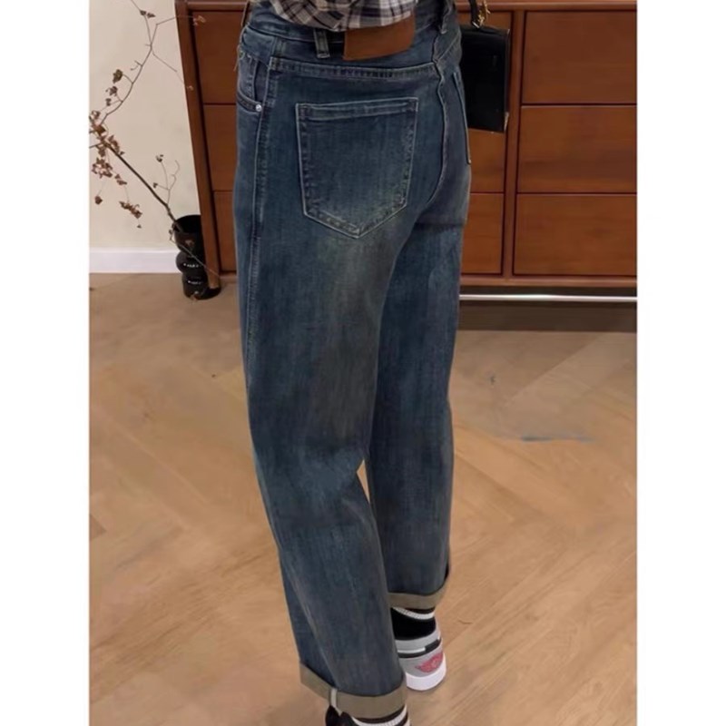 大碗plus定制大码女装肥妹妹mm蓝灰色直筒牛仔夏季高腰显瘦阔腿裤