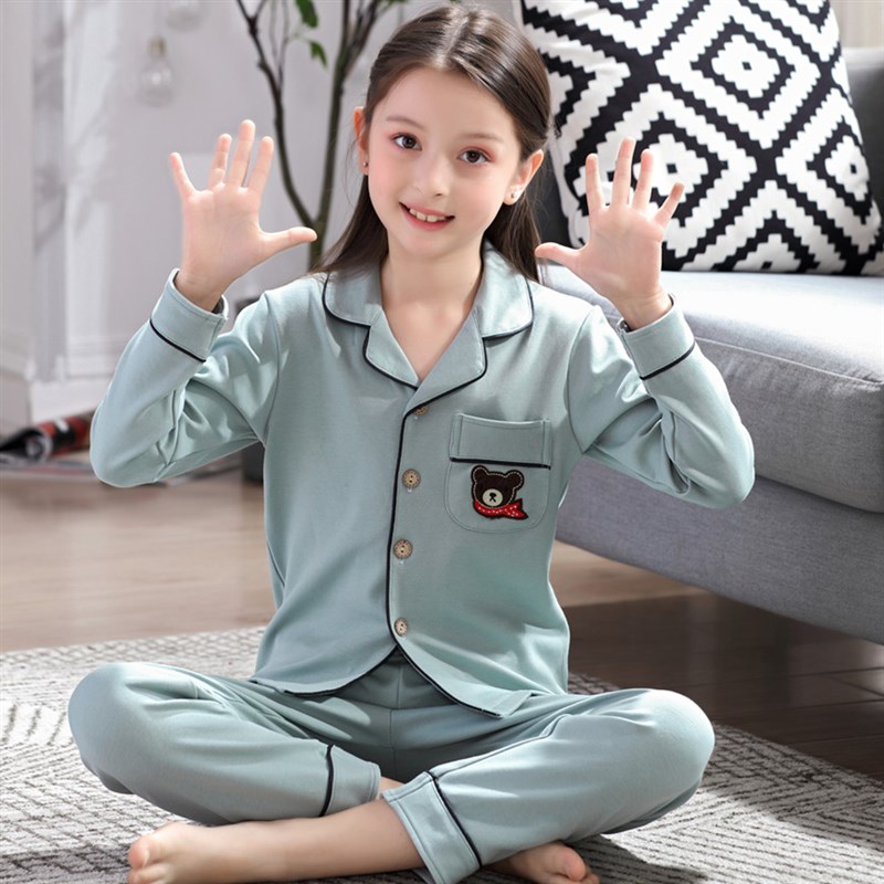 儿童睡衣女童春秋长袖纯棉少女孩本命年睡衣大红色喜庆家居服套装