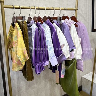 秋冬新款女童新中式马甲网纱裙套装中秋端午节小女孩紫色国风旗袍