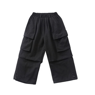 白色裤子男童街舞嘻哈宽松夏季黑色儿童潮女童爵士舞工装裤薄款潮