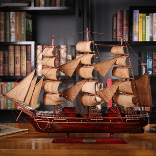 实木一帆风顺帆船摆件复古风高档桌面老板领导办公室乔迁开业礼品