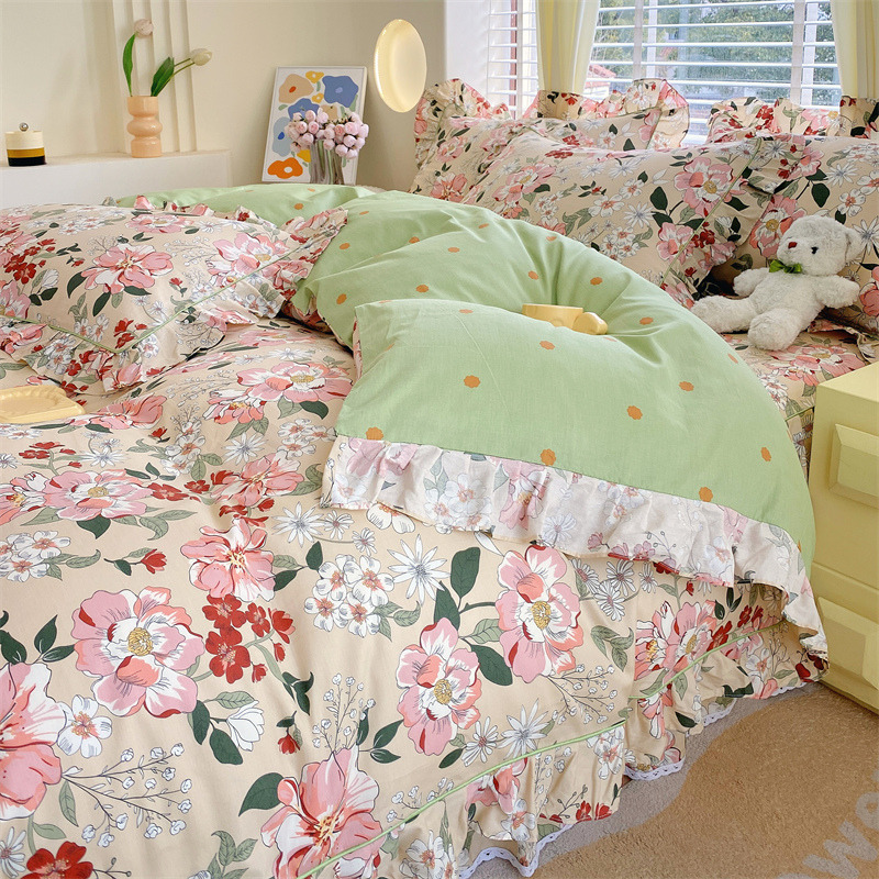 韩式公主风纯棉被套100全棉花边被罩枕套三件套150x200x230cm褥套