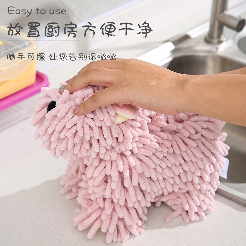 卡通泰迪小狗雪尼尔擦手公仔 多功能卡通动物创意擦手巾毛绒玩具