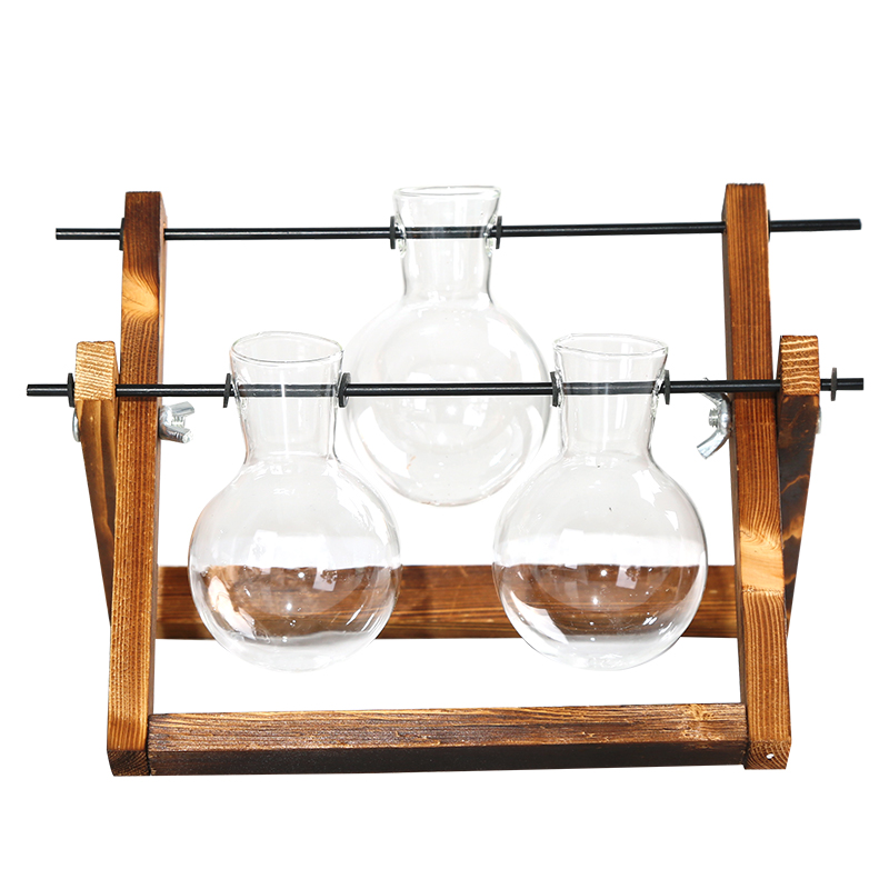 原木色创意木架水培绿萝玻璃花瓶容器盆办公室内桌面绿植摆件