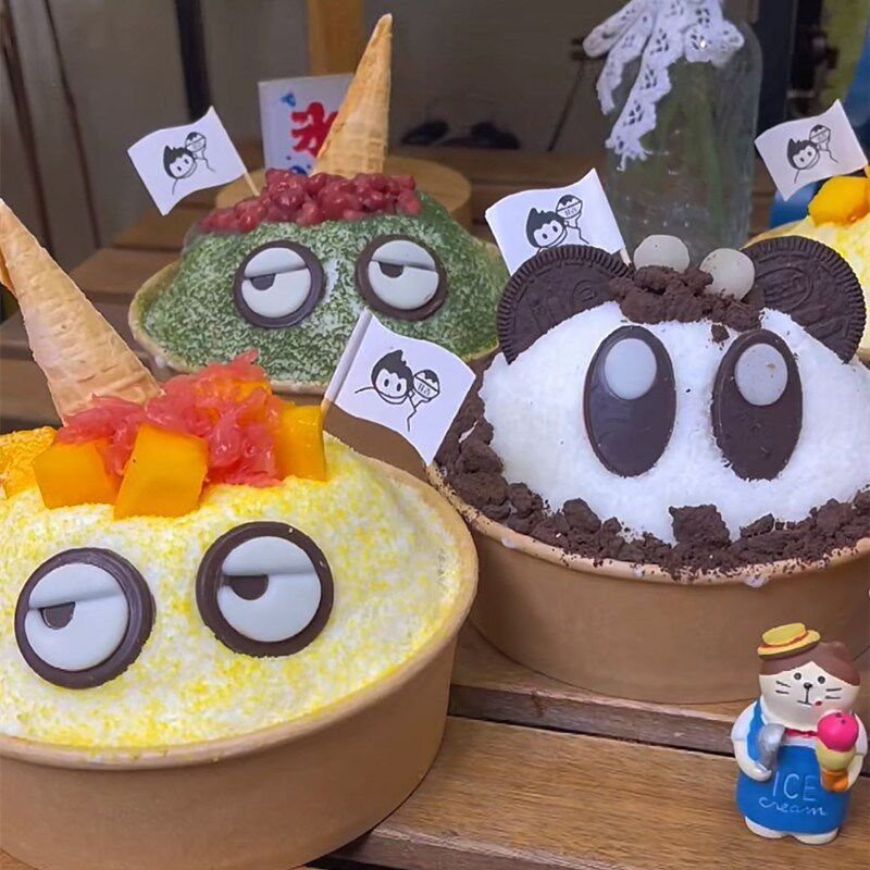 甜品雪花冰绵绵冰小怪兽冰激凌装饰配料巧克力眼睛蛋筒冰淇淋摆件