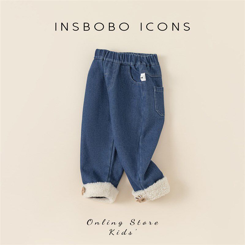女童加绒裤子冬装牛仔裤女宝宝休闲裤洋气童装加厚衣服秋冬款长裤