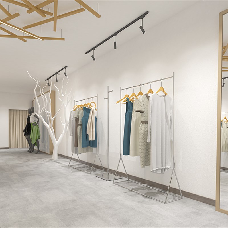 服装店展示架落地式银色挂衣杆不锈钢实心女装店挂衣架货架陈列架