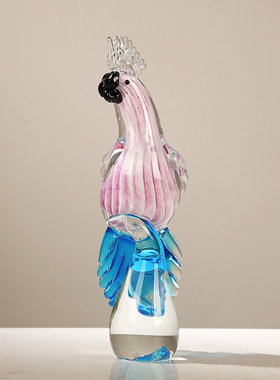 琉璃鹦鹉鸟混彩艺术摆件轻奢手工吹制玻璃客厅样板间酒店软装装饰