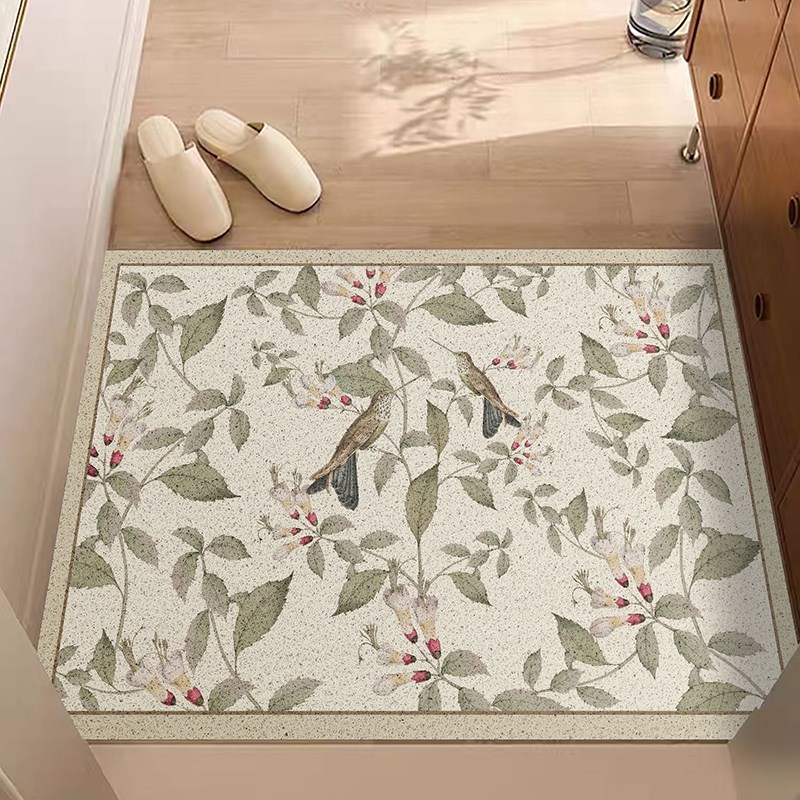 新中式花鸟丝圈入户门地垫地毯门垫2023家用防滑铺地垫子踩脚垫