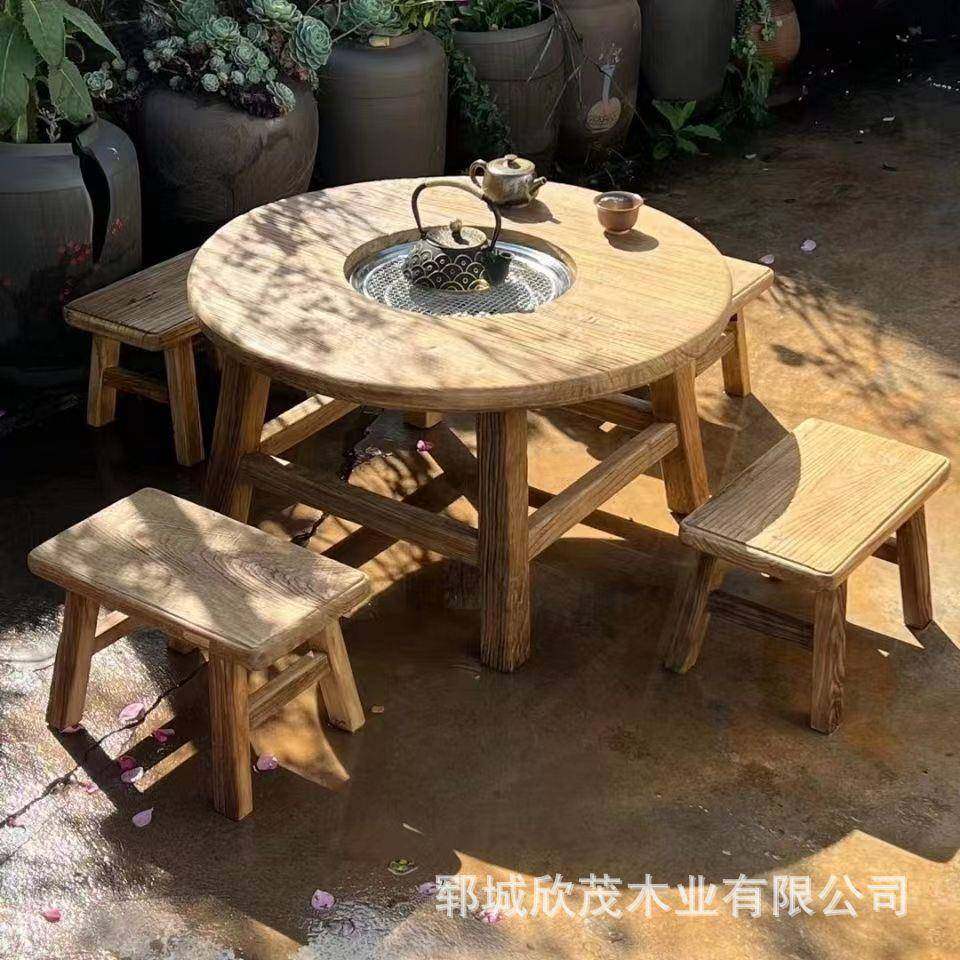 老榆木火锅桌圆形烧烤围炉桌复古炭火煮茶桌实木泡茶台家用茶几,3C数码配件,其它配件,淘宝优惠券,粉丝福利购,淘宝优惠卷