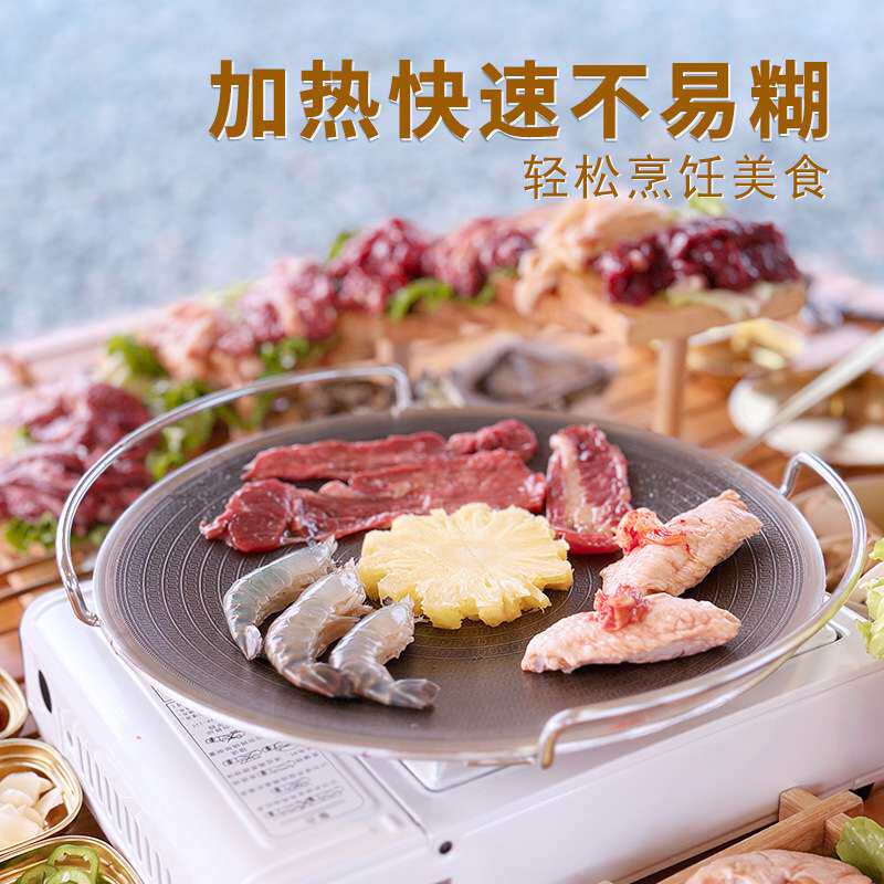 韩式不锈钢户外烧烤盘便携露营烤肉盘家用煎肉盘圆形煎蛋盘铁板烧