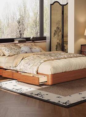 古风无床头储物中木床小户型带抽蜡屉白木齐72288边极简无靠背实