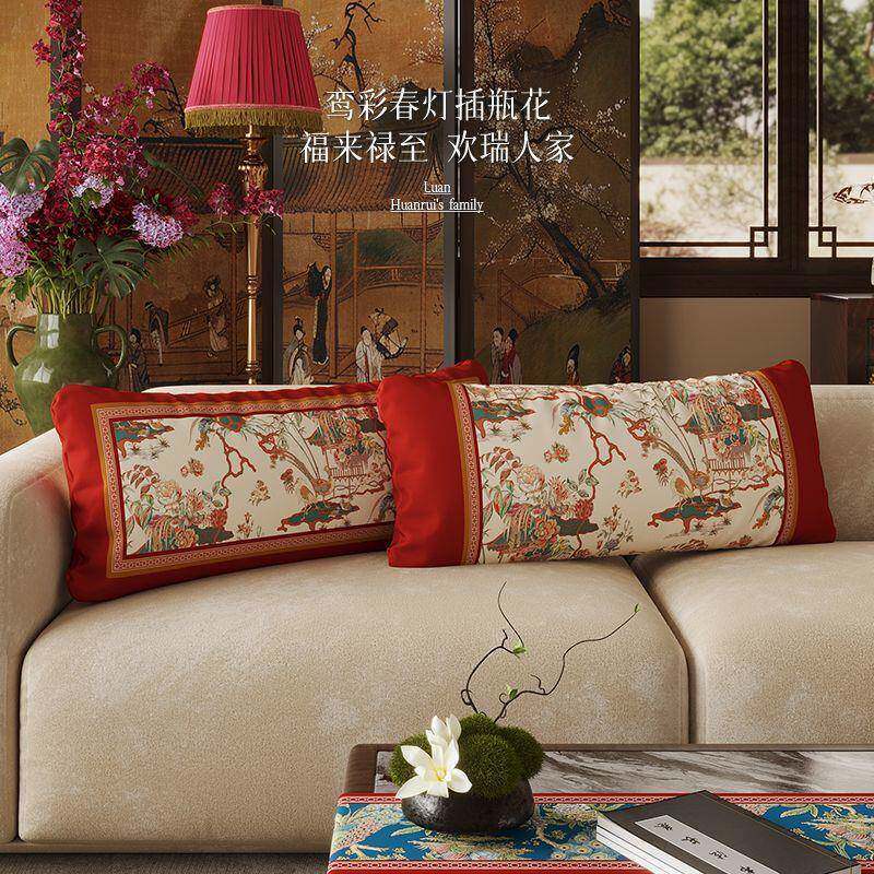 F8H中式厅沙发靠枕长条腰枕中喜庆客家用卧室新床头靠TQC枕复古国