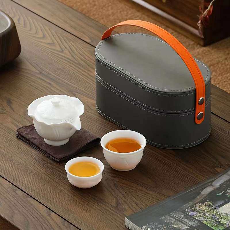 素烧羊脂玉白瓷一壶两杯便携式旅行茶具套装 高档快客陶瓷茶壶