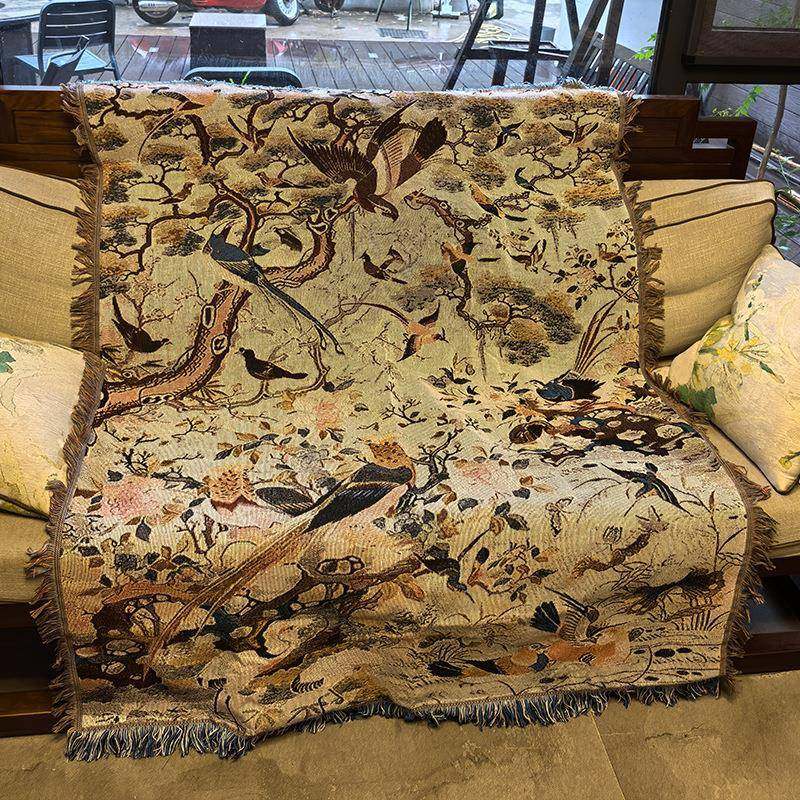 花鸟中式复古风单人位沙发毯盖毯针织提花毯墙面装饰布艺挂毯棉毯,鲜花速递/花卉仿真/绿植园艺,割草机/草坪机,淘宝优惠券,粉丝福利购,淘宝优惠卷