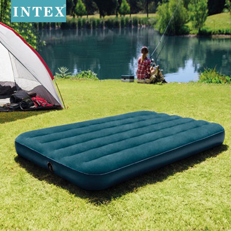 INTEX64734绿色植绒双人加大线拉空气床野营床垫家庭充气床垫便携
