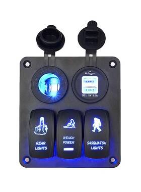 汽车游艇轮船改装面板组合开关5PINON-OFF功能开关USB充电器点烟