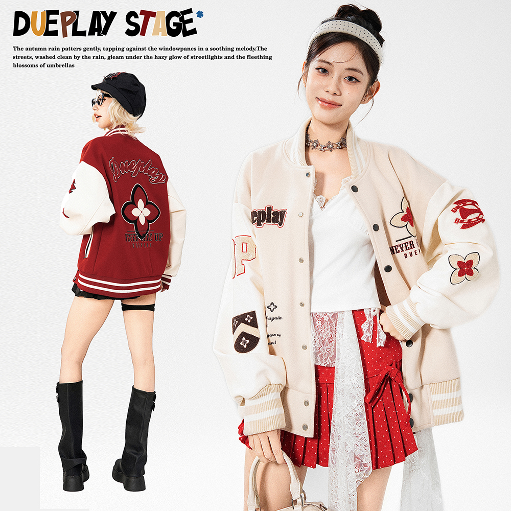 DUEPLAY美式刺绣宽松夹克棒球服