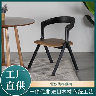 家用全实木软包休闲餐椅欧式设计师创意无扶手白蜡木网红靠背椅