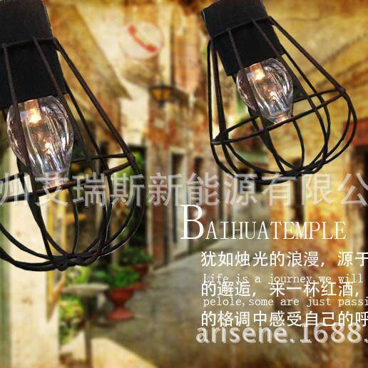 复古金属铁罩太阳能灯串灯笼尺寸(光源:暖白光,尺寸:3.8米10灯)