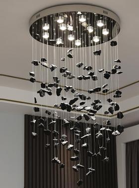 后现代黑色石头餐厅吊灯长方形展厅玄关设计师艺术创意吧台灯