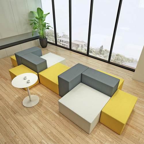 办公室商务接待大厅会客洽谈区个性创意简约异形方块组合沙发凳子
