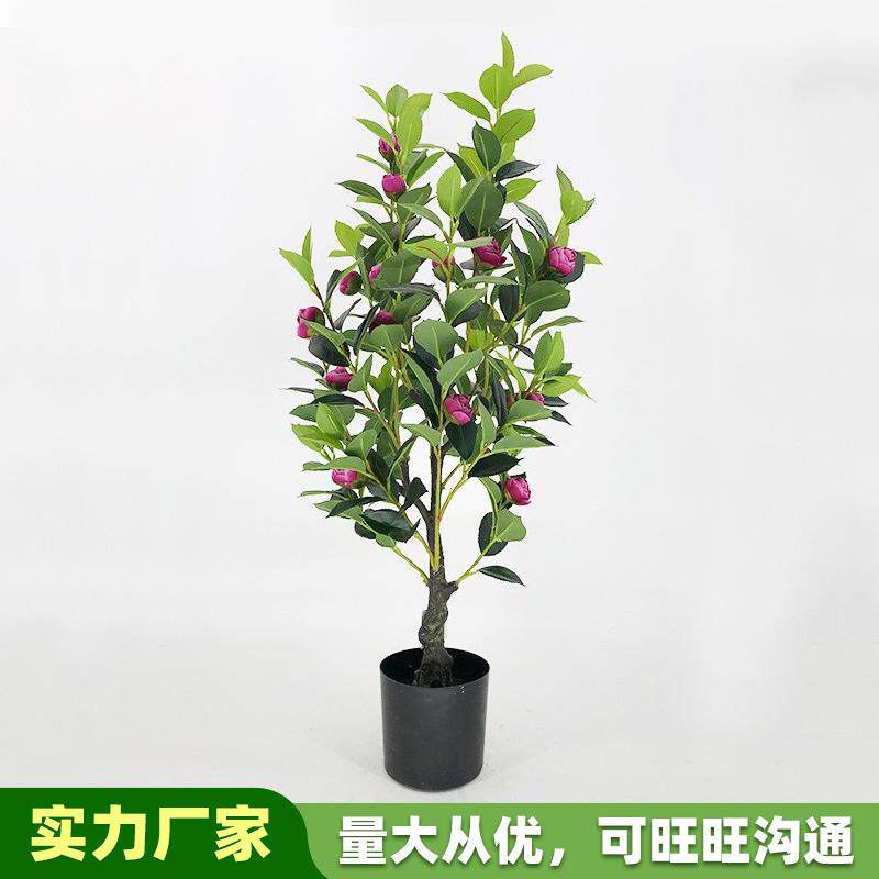 直销仿真山茶花仿真绿植盆栽客厅窗台门店装饰摆件布置造景