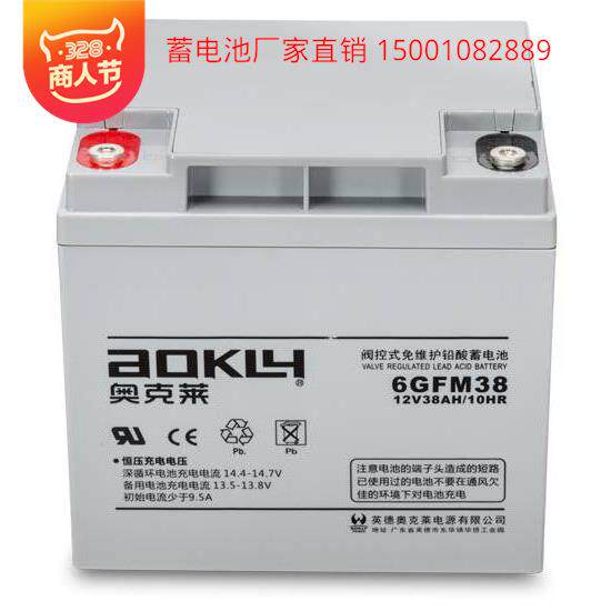 奥克莱蓄电池6GFM3812V38AH铅酸免维护安防警急照明电源