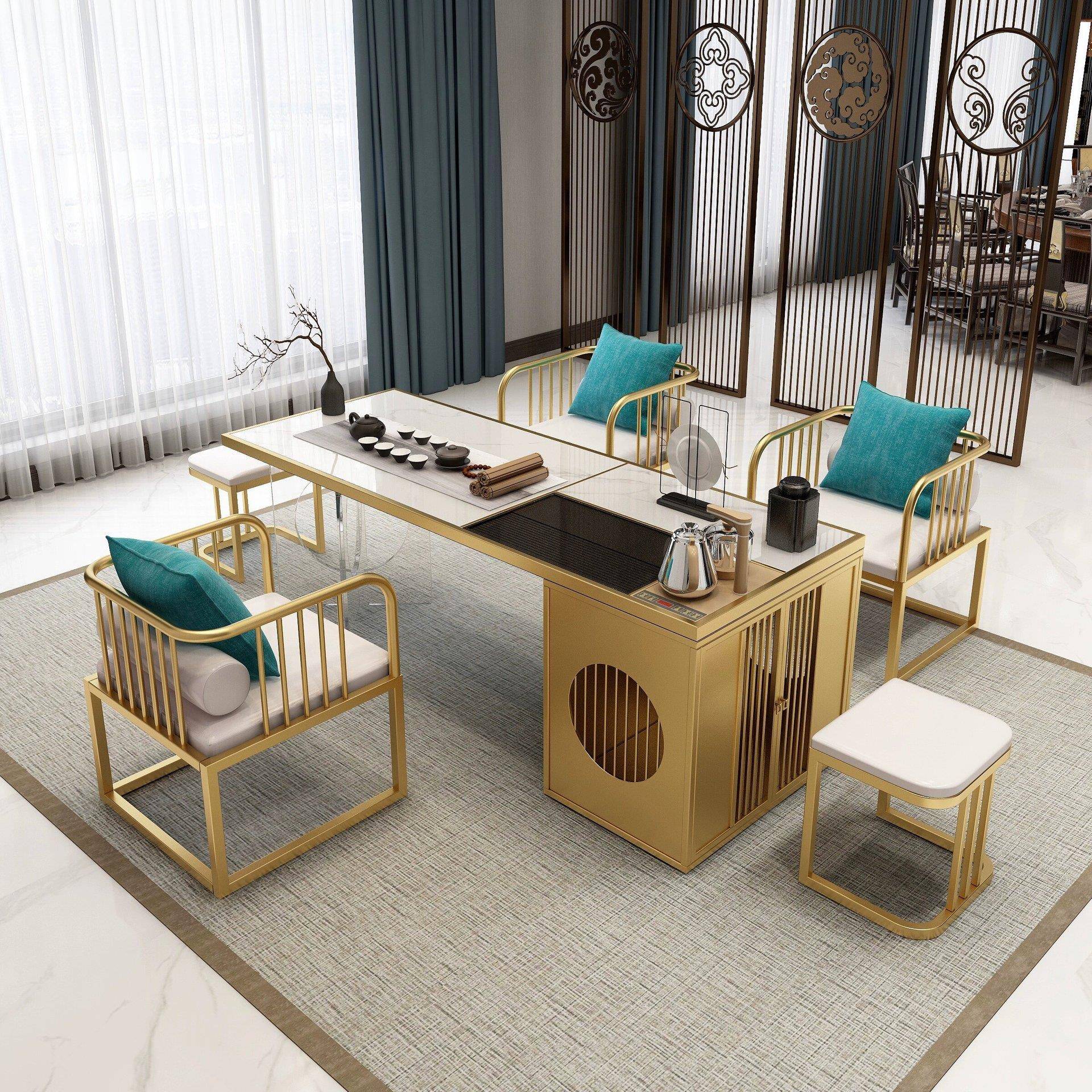 新中式亚克力岩板泡茶桌办公泡茶一体茶台茶室休闲泡茶桌椅组合