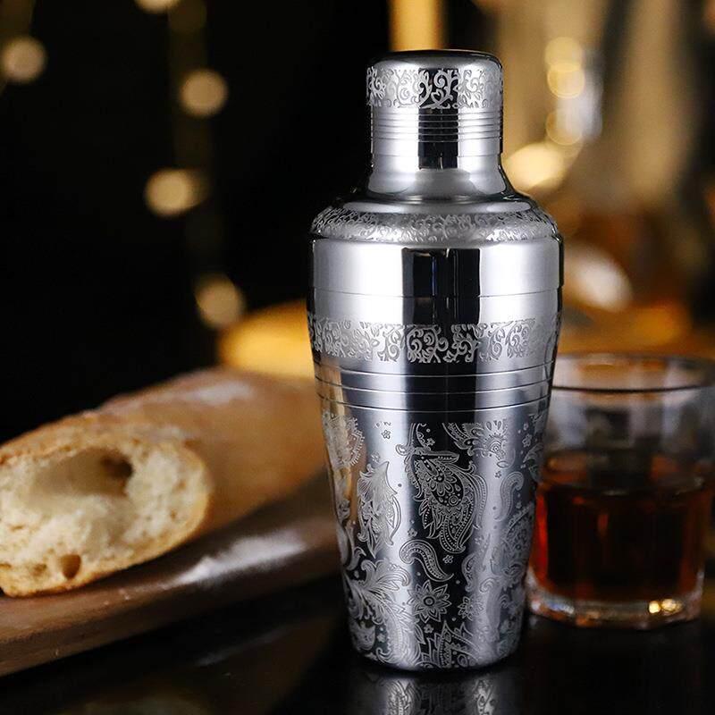 刻花摇壶 不锈钢510cc刻花三段式调酒器雪克杯摇酒壶个性调酒工具