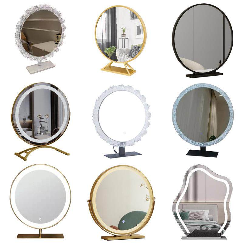 轻奢化妆镜台式桌面不锈钢带灯补光电源智能梳妆台高档梳妆镜子