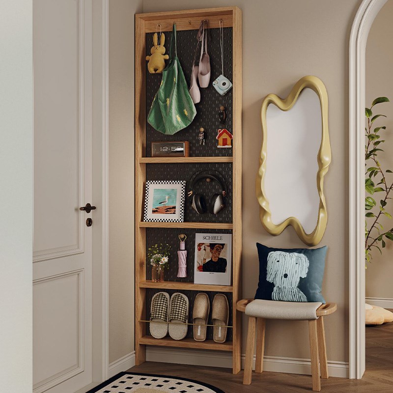 门后超薄置物架书架实木儿童门后过道收纳柜薄柜壁挂窄柜一体靠墙