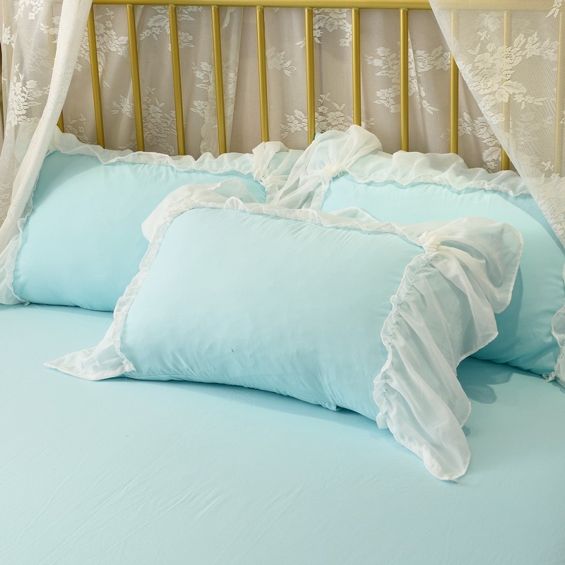 韩式全棉水洗棉雪纺花边枕套单人学生宿舍枕芯套48x74cm一对装,床上用品,枕套,淘宝优惠券,粉丝福利购,淘宝优惠卷