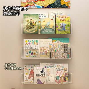 免打孔墙上书架挂墙过道门后置物架壁挂透明亚克力儿童绘本展示架