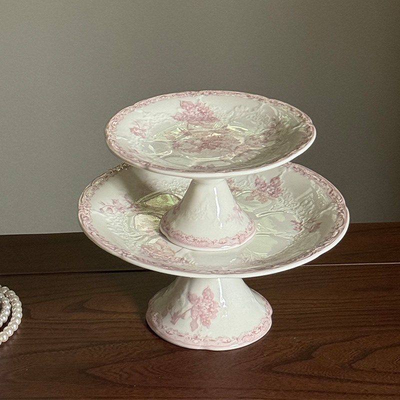 泽滕家陶瓷高脚托盘子客厅玄关餐桌面装饰摆盘水果零食蛋糕点心碟